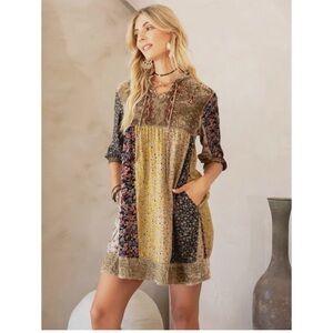 Young Threads Bohemian Patchwork Mini Dress